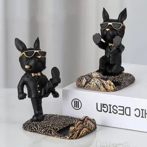 French Bulldog Statue Desk Decor Cute Dog Sculptures Phone Holder Animal Figurine Cell Phone Stand Home Office Decorations 1