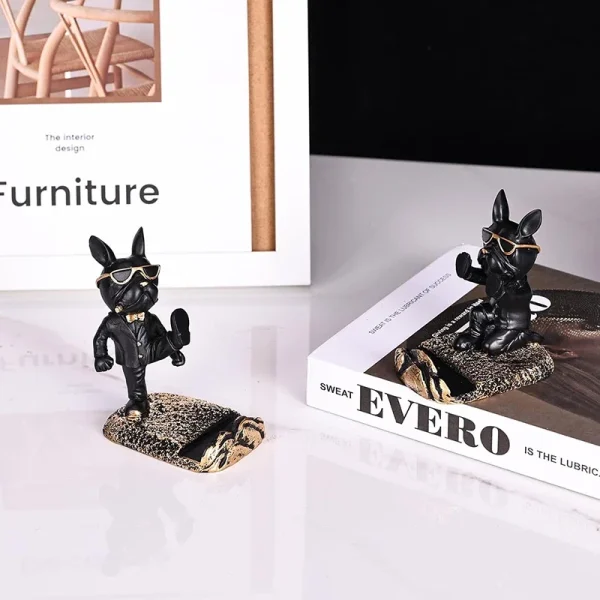 French Bulldog Statue Desk Decor Cute Dog Sculptures Phone Holder Animal Figurine Cell Phone Stand Home Office Decorations 4