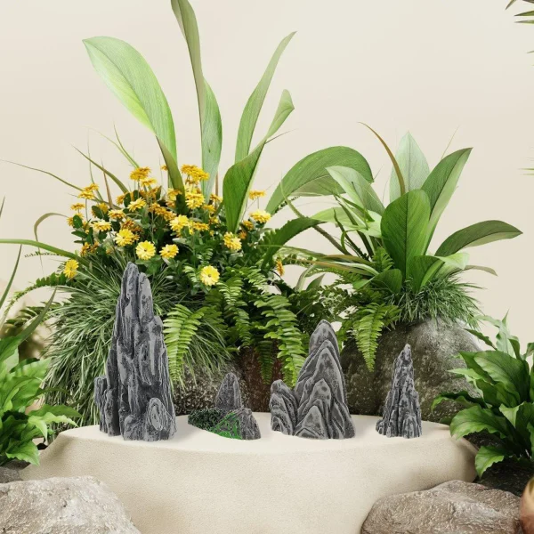 4 Pcs Artificial Mountain Rocks Fake Garden Stones Rockery Miniature Landscape Ornament Resin Simulation Decor Models Figurine 4
