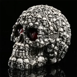 Handmade LED Eyes Resin Skull Skeleton Head Statues Demon Skull Figurines Sculpture Home Decoration Craft Halloween Decor Gift 1
