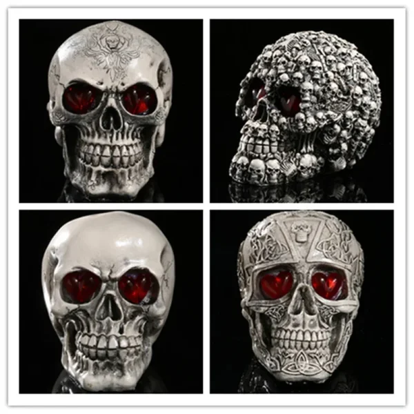 Handmade LED Eyes Resin Skull Skeleton Head Statues Demon Skull Figurines Sculpture Home Decoration Craft Halloween Decor Gift 5