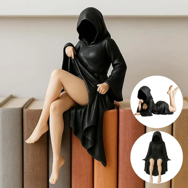 Mysterious Statue Gothic Death Black Robe Queen Figure Bookshelf Sculpture 3D Printed Spooky Sitting Statues Desktop Ornaments 1