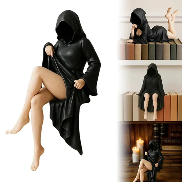 Mysterious Statue Gothic Death Black Robe Queen Figure Bookshelf Sculpture 3D Printed Spooky Sitting Statues Desktop Ornaments 2