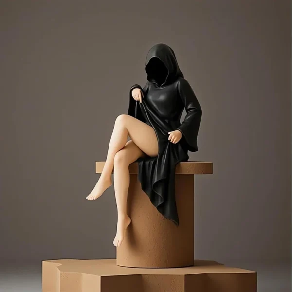 Mysterious Statue Gothic Death Black Robe Queen Figure Bookshelf Sculpture 3D Printed Spooky Sitting Statues Desktop Ornaments 3