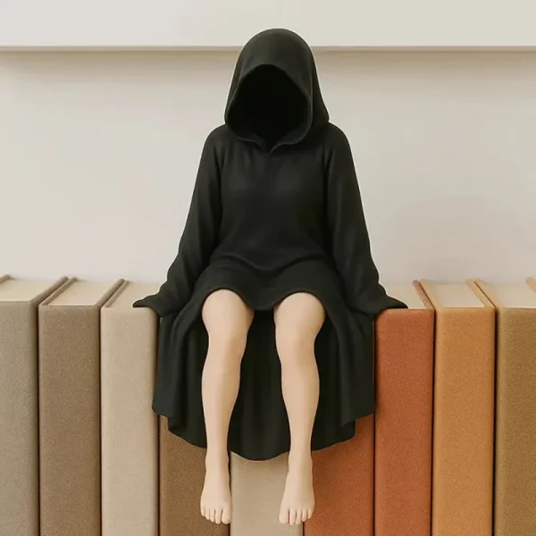 Mysterious Statue Gothic Death Black Robe Queen Figure Bookshelf Sculpture 3D Printed Spooky Sitting Statues Desktop Ornaments 4