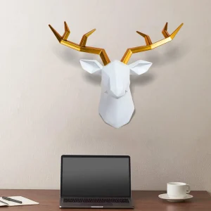 Elegant Resin Statue Figurines Wall Sculpture Geometrical 3D Deer Head Wall Decor for Bedroom Background Bar Artwork TV Cabinet 1