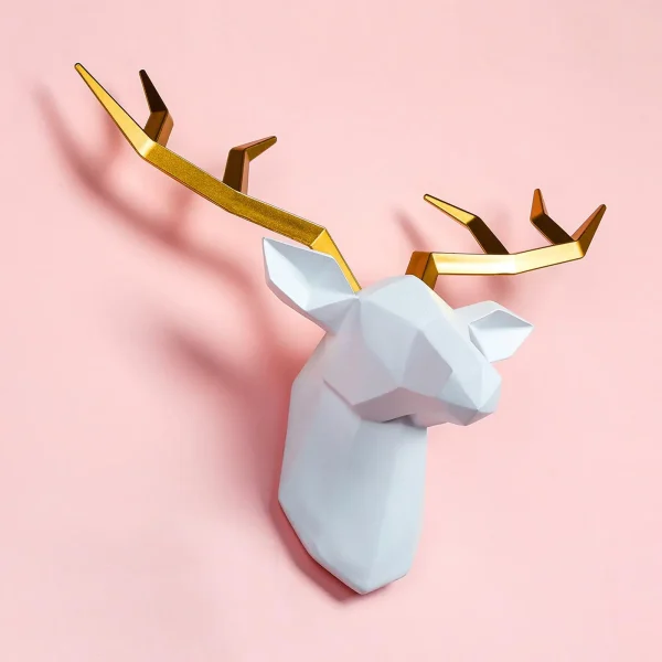 Elegant Resin Statue Figurines Wall Sculpture Geometrical 3D Deer Head Wall Decor for Bedroom Background Bar Artwork TV Cabinet 2