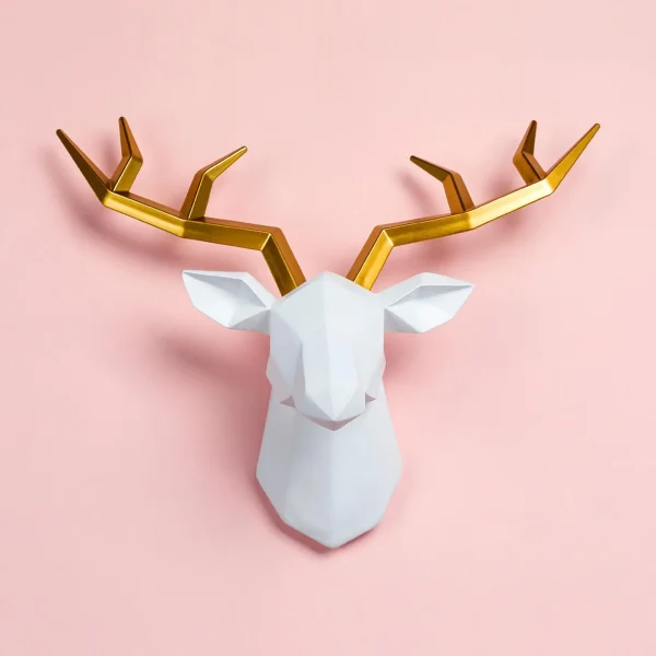 Elegant Resin Statue Figurines Wall Sculpture Geometrical 3D Deer Head Wall Decor for Bedroom Background Bar Artwork TV Cabinet 3