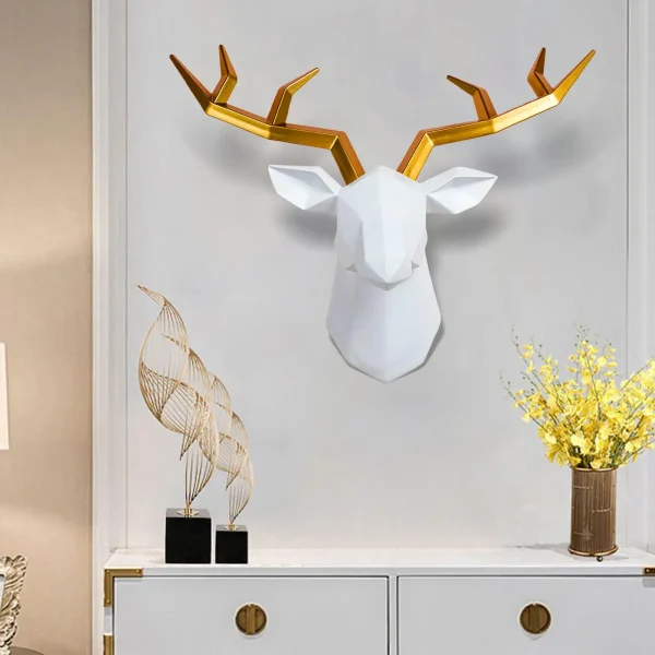 Elegant Resin Statue Figurines Wall Sculpture Geometrical 3D Deer Head Wall Decor for Bedroom Background Bar Artwork TV Cabinet 4