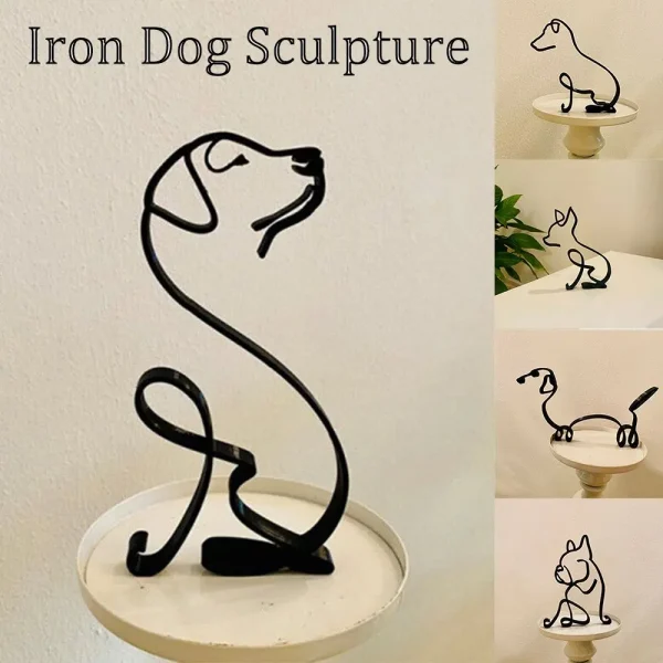 Bulldog Dachshund Labrador Wrought Iron Handicraft Modern Animal Sculpture Abstract Dog Ornament Art Figurine Simple Statue 4