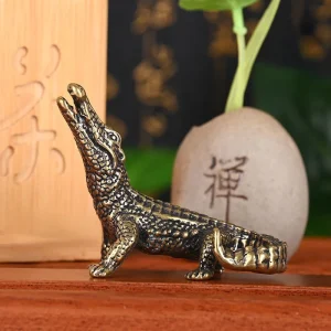 Antique Bronze Crocodile Miniature Figurines Vintage Brass Mini Alligator Statue Desk Ornaments Home Feng Shui Decor Crafts 1