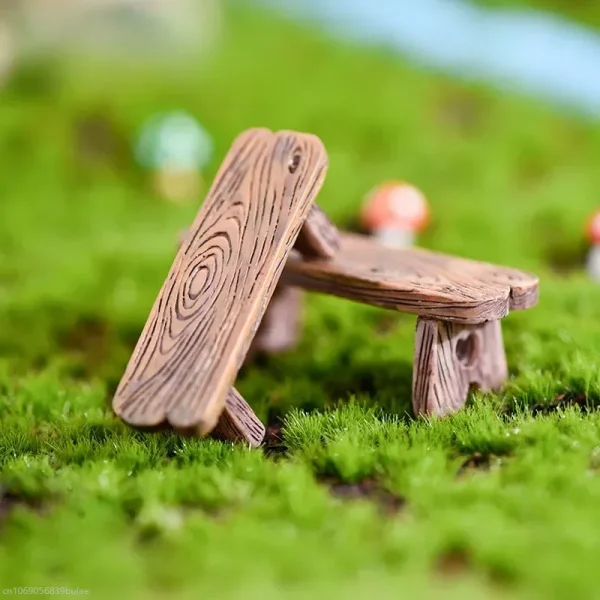 Mini Wooden Park Bench Chair Succulents Bonsai Ornaments Romantic Resin Love Stool Small Ornaments Fairy Garden Figurine Dolls 1