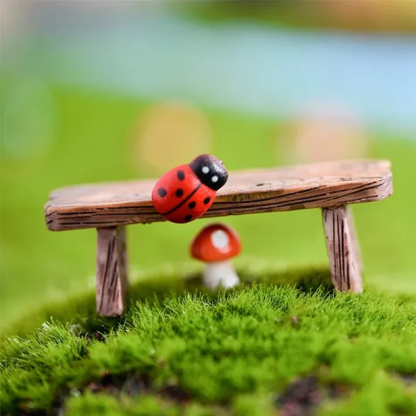 Mini Wooden Park Bench Chair Succulents Bonsai Ornaments Romantic Resin Love Stool Small Ornaments Fairy Garden Figurine Dolls 2