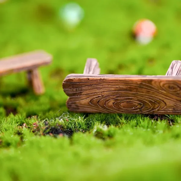 Mini Wooden Park Bench Chair Succulents Bonsai Ornaments Romantic Resin Love Stool Small Ornaments Fairy Garden Figurine Dolls 4