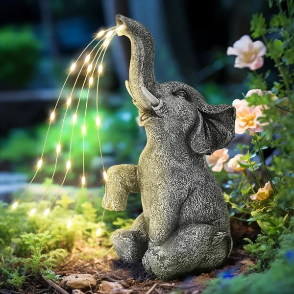 Outdoor Sculpture Figurine Statue Elephant Home Decorations Solar Garden Statues for Patio Home Yard Decor Garden Elephant Gifts 2