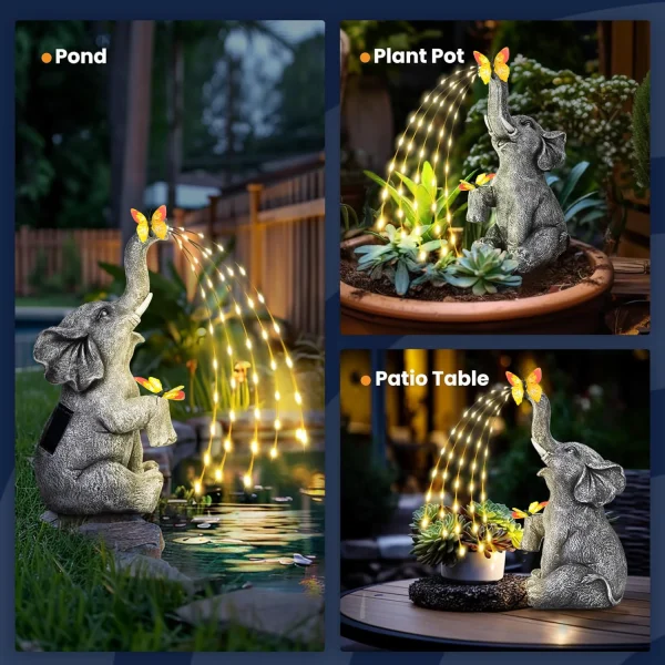 Outdoor Sculpture Figurine Statue Elephant Home Decorations Solar Garden Statues for Patio Home Yard Decor Garden Elephant Gifts 3
