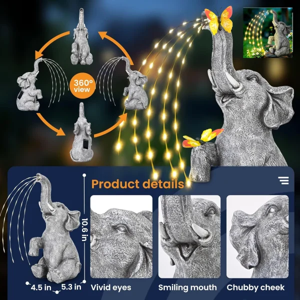 Outdoor Sculpture Figurine Statue Elephant Home Decorations Solar Garden Statues for Patio Home Yard Decor Garden Elephant Gifts 5