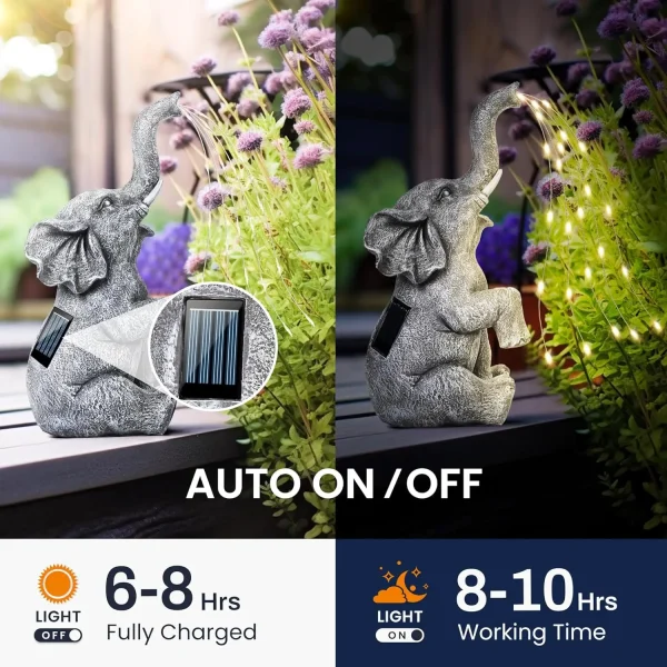 Outdoor Sculpture Figurine Statue Elephant Home Decorations Solar Garden Statues for Patio Home Yard Decor Garden Elephant Gifts 6