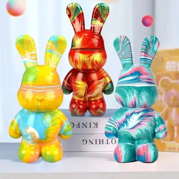 DIY Paint Fluid Rabbit Figure Handmade Pigment Doll Toy White Vinyl Rabbit Figurine Sculpture House Decoration Table Accessories 2