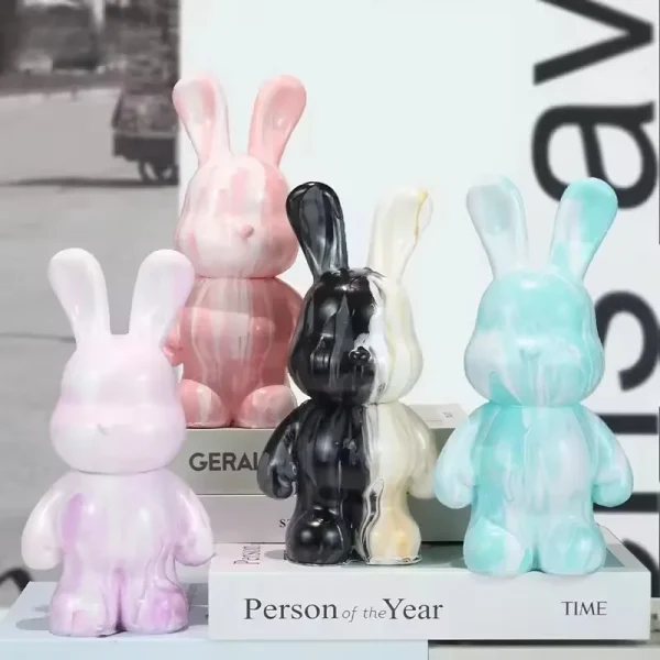 DIY Paint Fluid Rabbit Figure Handmade Pigment Doll Toy White Vinyl Rabbit Figurine Sculpture House Decoration Table Accessories 3