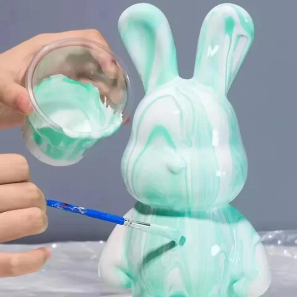 DIY Paint Fluid Rabbit Figure Handmade Pigment Doll Toy White Vinyl Rabbit Figurine Sculpture House Decoration Table Accessories 4