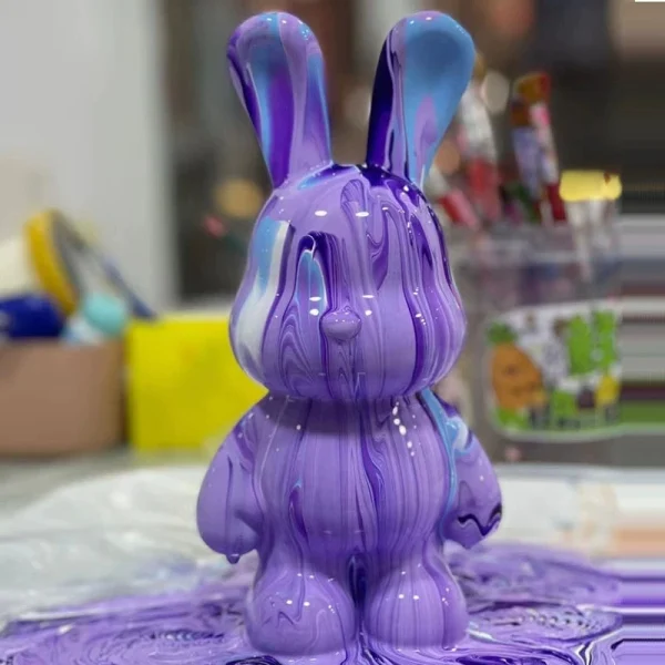 DIY Paint Fluid Rabbit Figure Handmade Pigment Doll Toy White Vinyl Rabbit Figurine Sculpture House Decoration Table Accessories 5