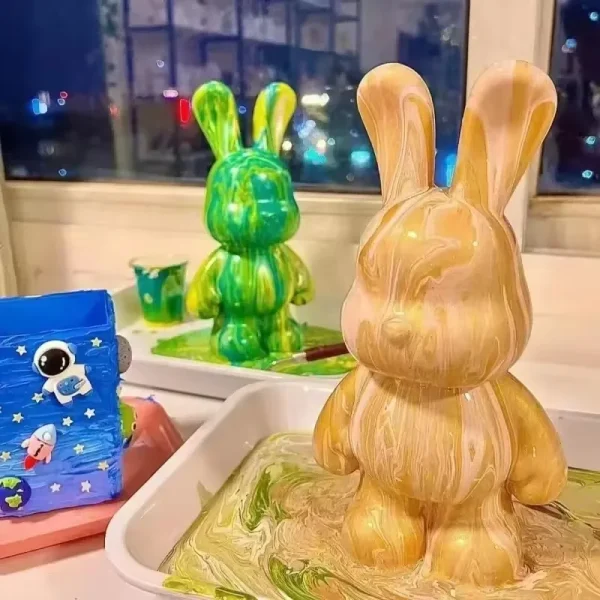 DIY Paint Fluid Rabbit Figure Handmade Pigment Doll Toy White Vinyl Rabbit Figurine Sculpture House Decoration Table Accessories 6