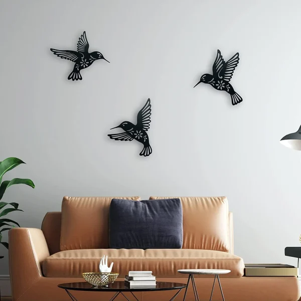 3pcs Metal Hummingbird Wall Art Decoration Hollow Out Iron Bird Sculpture Waterproof Wall Hanging Figurines Ornament Home Decor 2