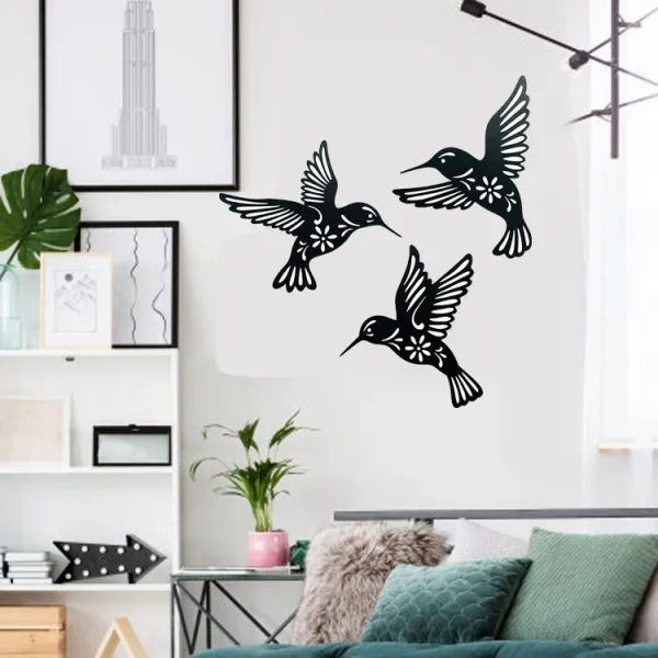 3pcs Metal Hummingbird Wall Art Decoration Hollow Out Iron Bird Sculpture Waterproof Wall Hanging Figurines Ornament Home Decor 3