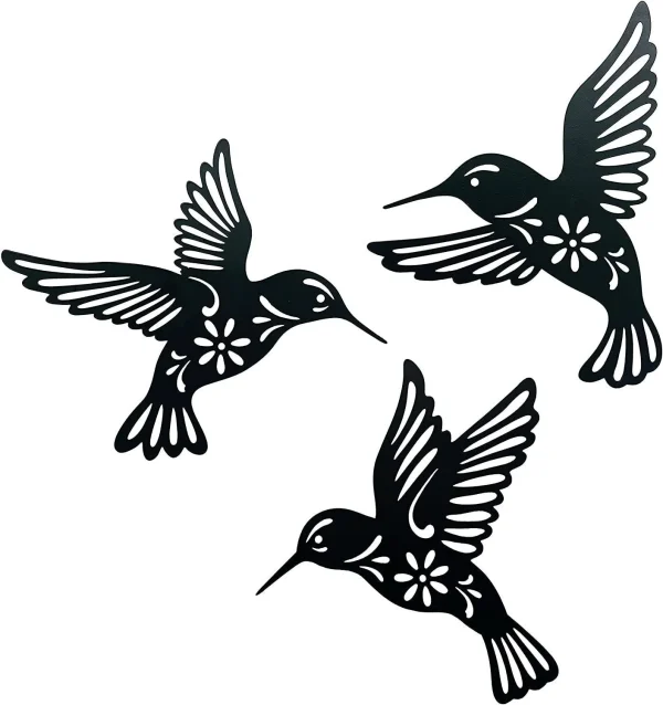 3pcs Metal Hummingbird Wall Art Decoration Hollow Out Iron Bird Sculpture Waterproof Wall Hanging Figurines Ornament Home Decor 5