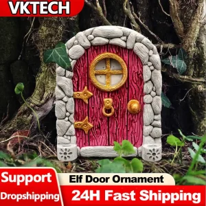 Miniature Wooden Fairy Door Sculpture for Outdoor Yard Art Garden Tree Decor Creative Elf Door Figurines With Engraved Design 1