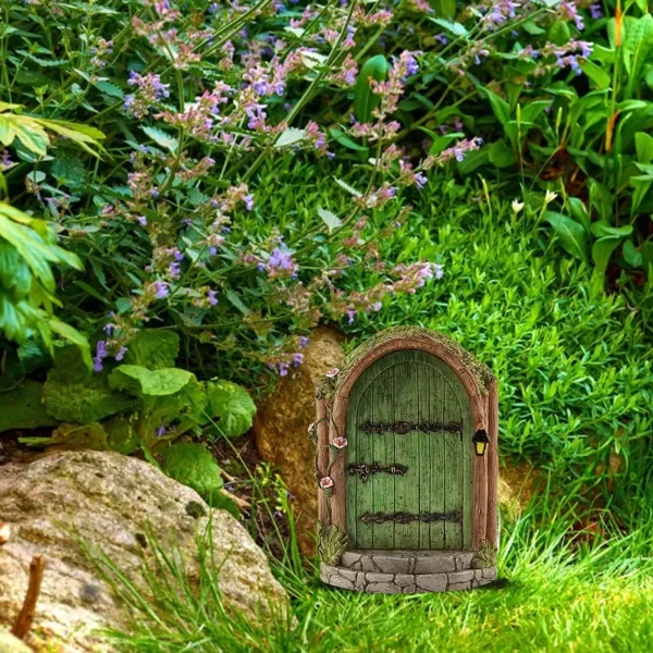 Miniature Wooden Fairy Door Sculpture for Outdoor Yard Art Garden Tree Decor Creative Elf Door Figurines With Engraved Design 2