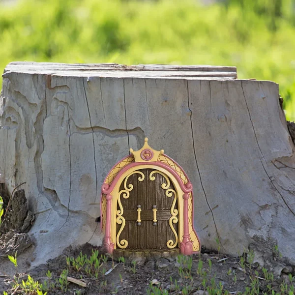Miniature Wooden Fairy Door Sculpture for Outdoor Yard Art Garden Tree Decor Creative Elf Door Figurines With Engraved Design 3