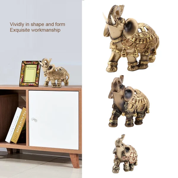 Elephant Sculpture Lucky Feng Shui Golden Elephant Statue Sculpture Wealth Figurine Gift Home Decoration Feng Shui Elephant 4
