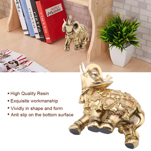 Elephant Sculpture Lucky Feng Shui Golden Elephant Statue Sculpture Wealth Figurine Gift Home Decoration Feng Shui Elephant 5