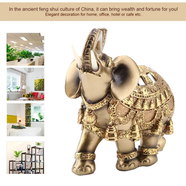 Elephant Sculpture Lucky Feng Shui Golden Elephant Statue Sculpture Wealth Figurine Gift Home Decoration Feng Shui Elephant 6