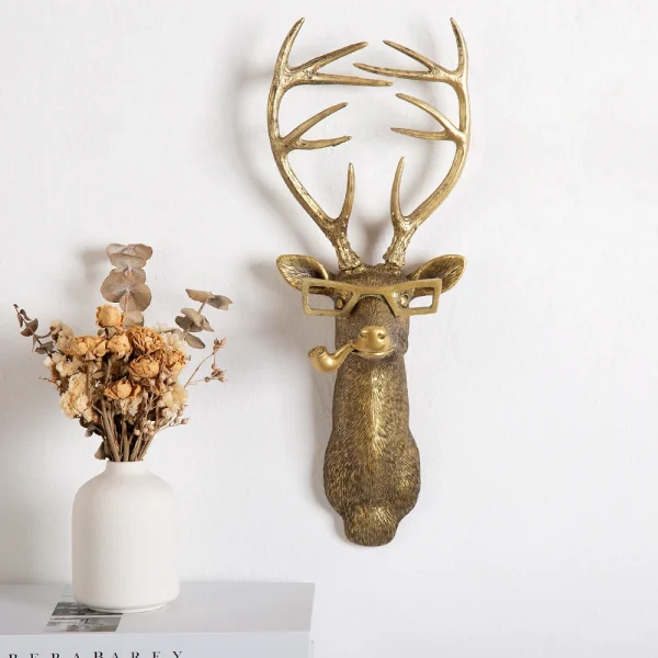 Nordic Bronzed Resin Animal Head Sculpture Pendant with Glasses Wall Mounted Bear Mouse Statue Figurine Hanging Pendant Ornament 2