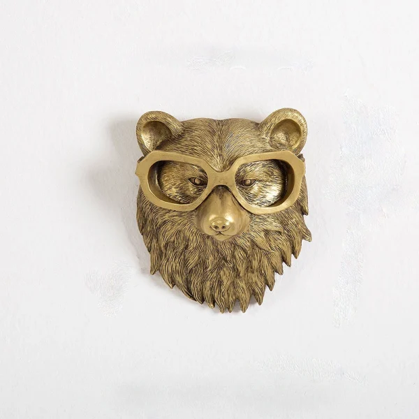 Nordic Bronzed Resin Animal Head Sculpture Pendant with Glasses Wall Mounted Bear Mouse Statue Figurine Hanging Pendant Ornament 6