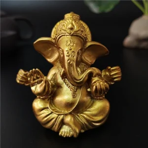 Gold Lord Ganesha Buddha Statue Elephant God Sculptures Ganesh Figurines Man-made Stone Home Garden Buddha Decoration Statues 1