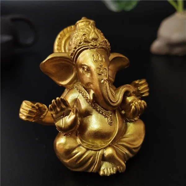 Gold Lord Ganesha Buddha Statue Elephant God Sculptures Ganesh Figurines Man-made Stone Home Garden Buddha Decoration Statues 2