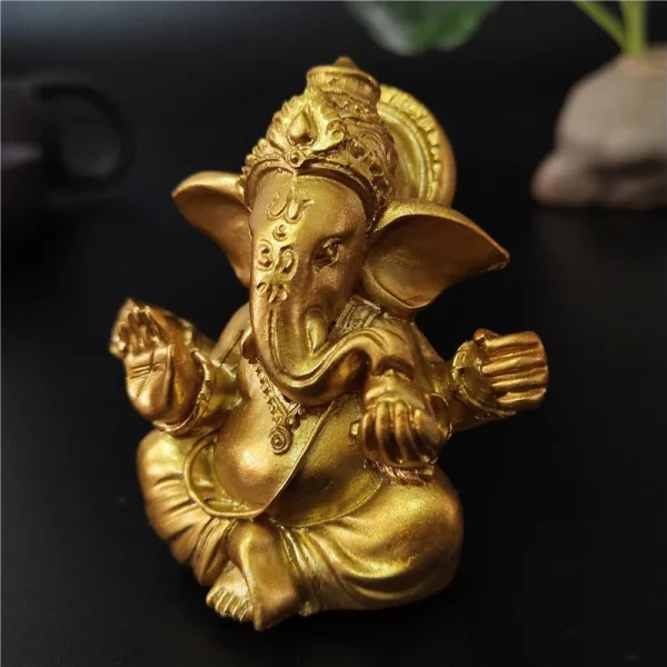 Gold Lord Ganesha Buddha Statue Elephant God Sculptures Ganesh Figurines Man-made Stone Home Garden Buddha Decoration Statues 3