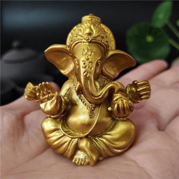 Gold Lord Ganesha Buddha Statue Elephant God Sculptures Ganesh Figurines Man-made Stone Home Garden Buddha Decoration Statues 6