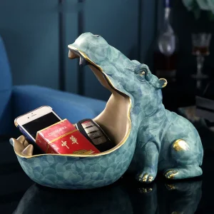 Resin Hippo Statue Sculpture Figurine Key Candy Storage Ornaments Container Decoration Home Table Decoration Accessories Gift 1