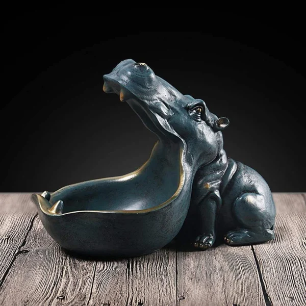 Resin Hippo Statue Sculpture Figurine Key Candy Storage Ornaments Container Decoration Home Table Decoration Accessories Gift 4