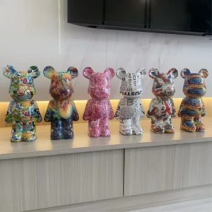 28cm Colorful Graffiti Bearbrickly Statue ABS Figurines Bears Brick Sculptures Modern Living Room Desktop Ornaments Home Decor 1