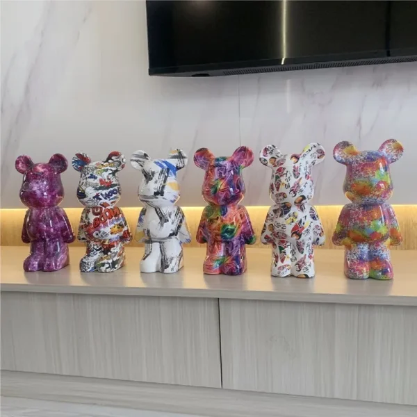 28cm Colorful Graffiti Bearbrickly Statue ABS Figurines Bears Brick Sculptures Modern Living Room Desktop Ornaments Home Decor 2