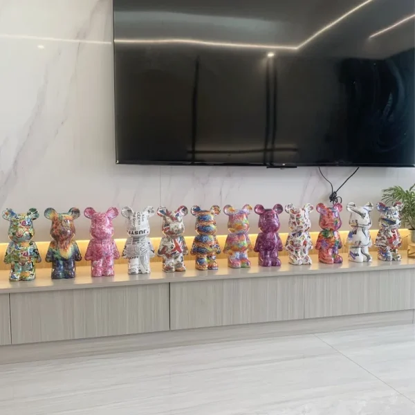 28cm Colorful Graffiti Bearbrickly Statue ABS Figurines Bears Brick Sculptures Modern Living Room Desktop Ornaments Home Decor 3