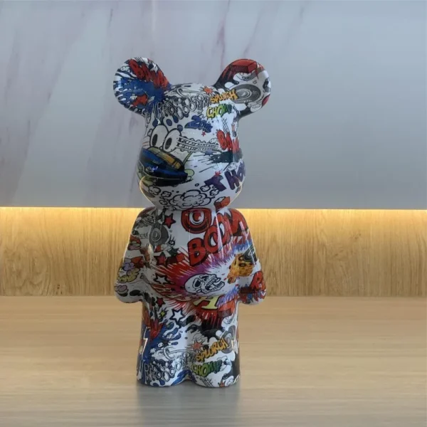 28cm Colorful Graffiti Bearbrickly Statue ABS Figurines Bears Brick Sculptures Modern Living Room Desktop Ornaments Home Decor 5