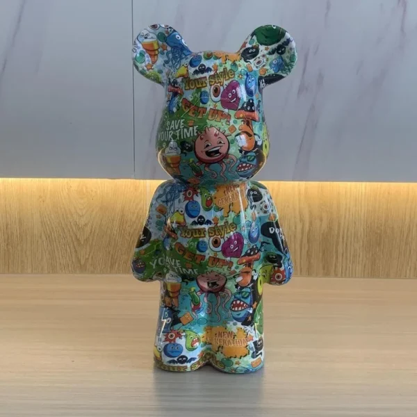 28cm Colorful Graffiti Bearbrickly Statue ABS Figurines Bears Brick Sculptures Modern Living Room Desktop Ornaments Home Decor 6