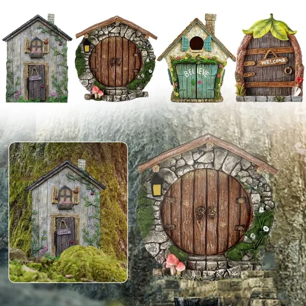 Miniature Fairy Gnome Door Figurines Elf Home For Yard Art Garden Tree Sculpture Statues Decor Outdoor Decor Fairy Garden Door 1